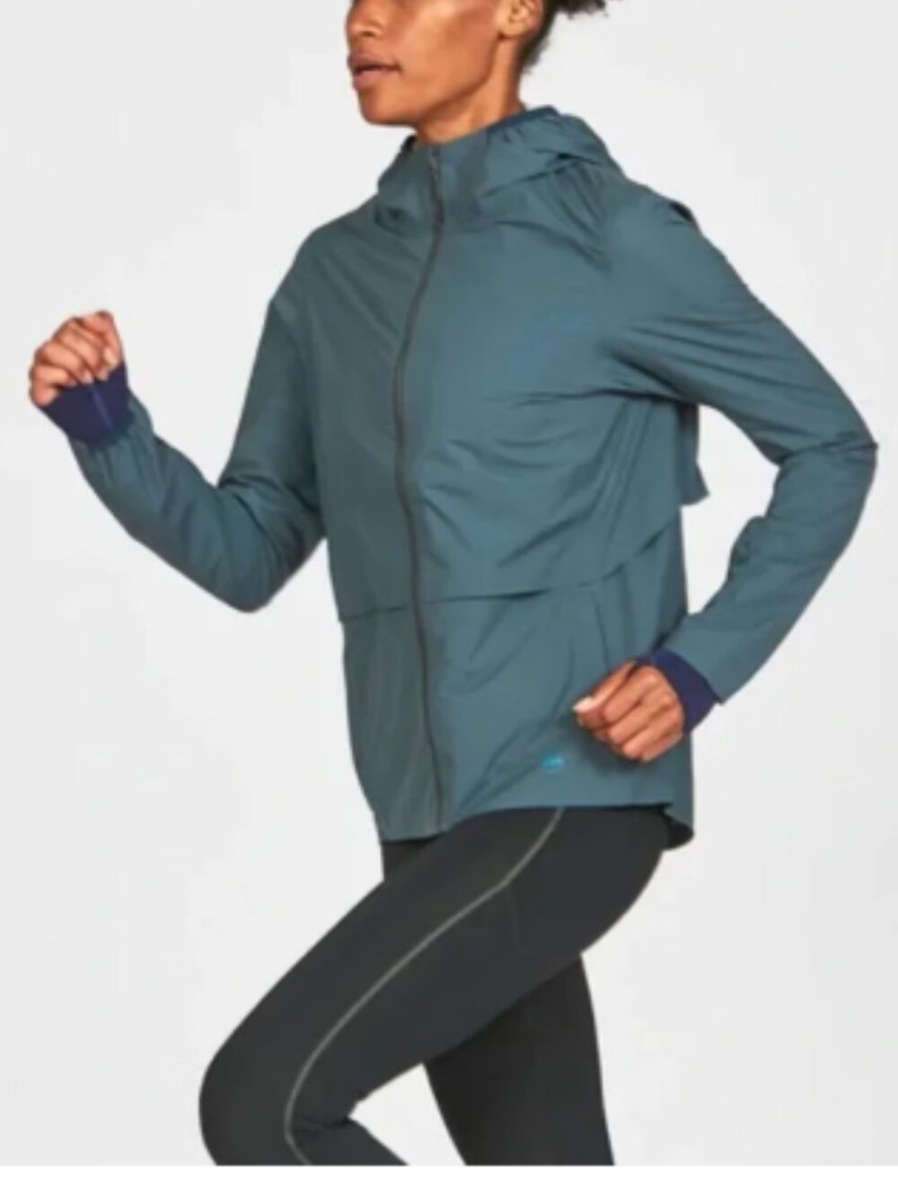 Janji Rainrunner Pack Jacket Blue Gray Full Zip Lightweight Size Medium